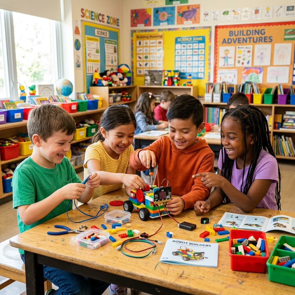 Kids in robotics class